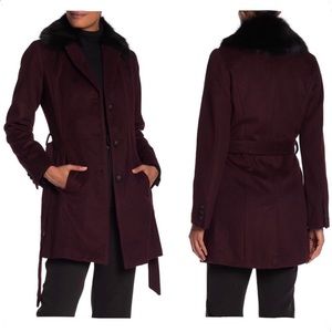 MARC ANDREW Real Fur Collar Wool Blend Coat Jacket